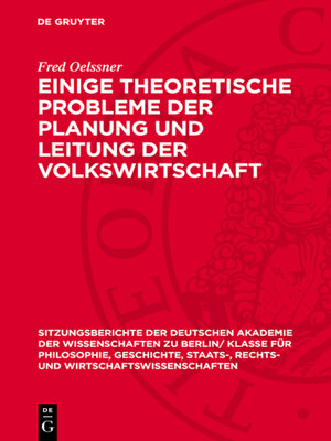 cover image of Einige theoretische Probleme der Planung und Leitung der Volkswirtschaft
